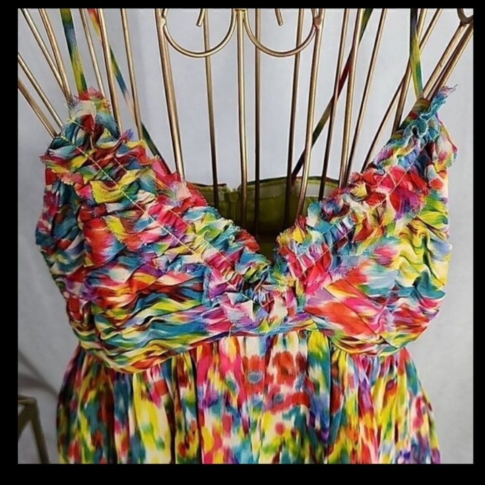 Artsy Colorful 100% Silk Donna Morgan Dress Size 8
